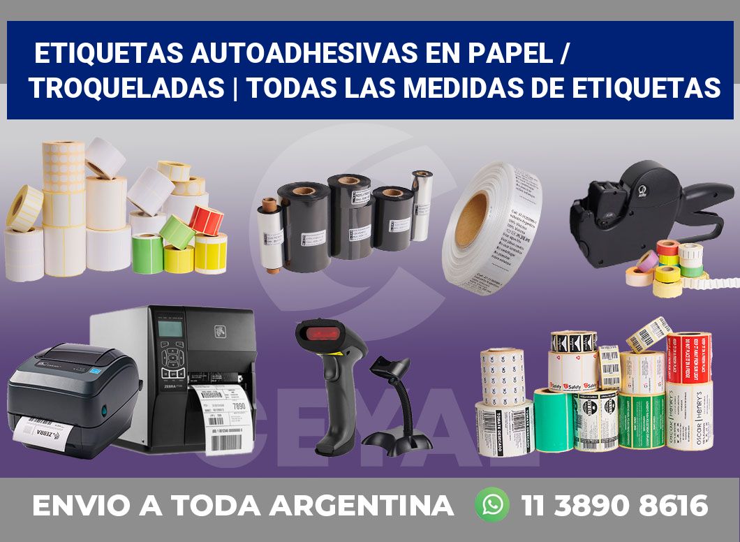 Etiquetas autoadhesivas en papel / Troqueladas | Todas las medidas de etiquetas
