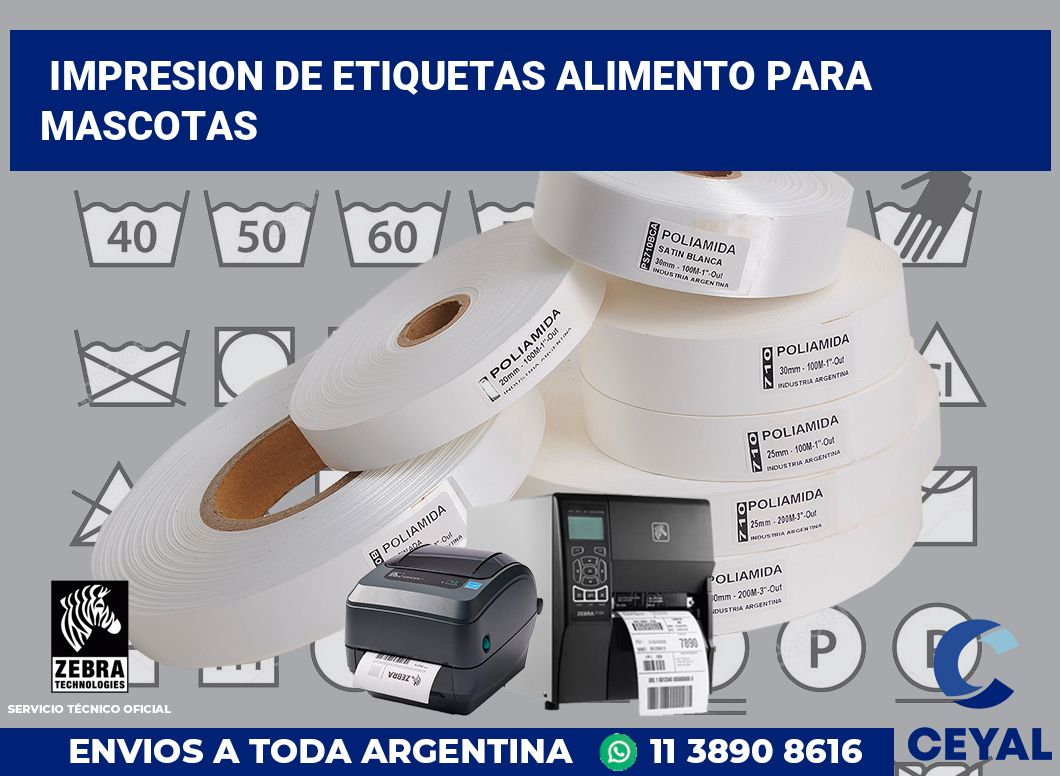Impresion de etiquetas Alimento para mascotas