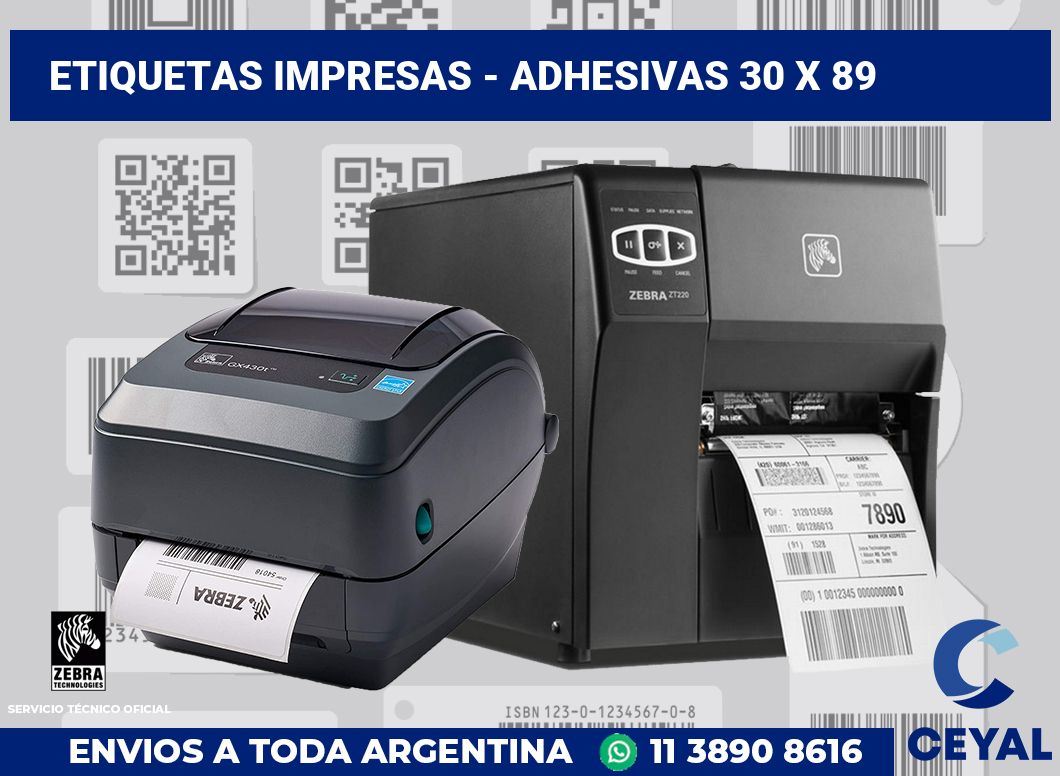 etiquetas impresas - Adhesivas 30 x 89