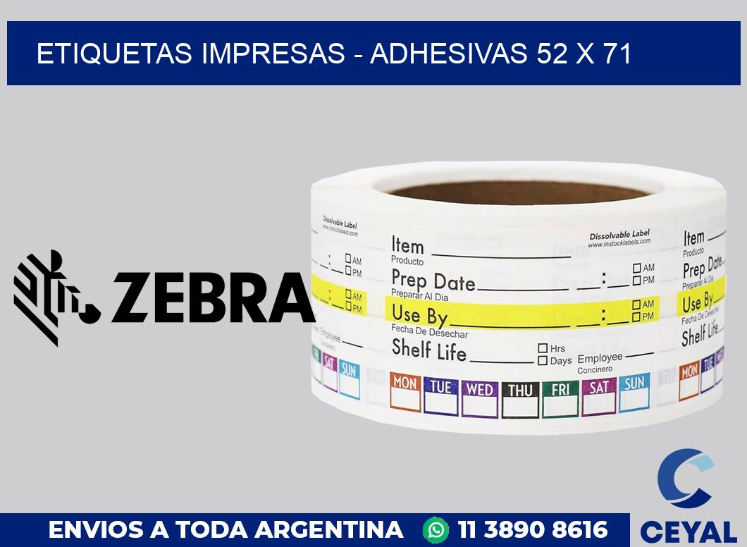 etiquetas impresas - Adhesivas 52 x 71