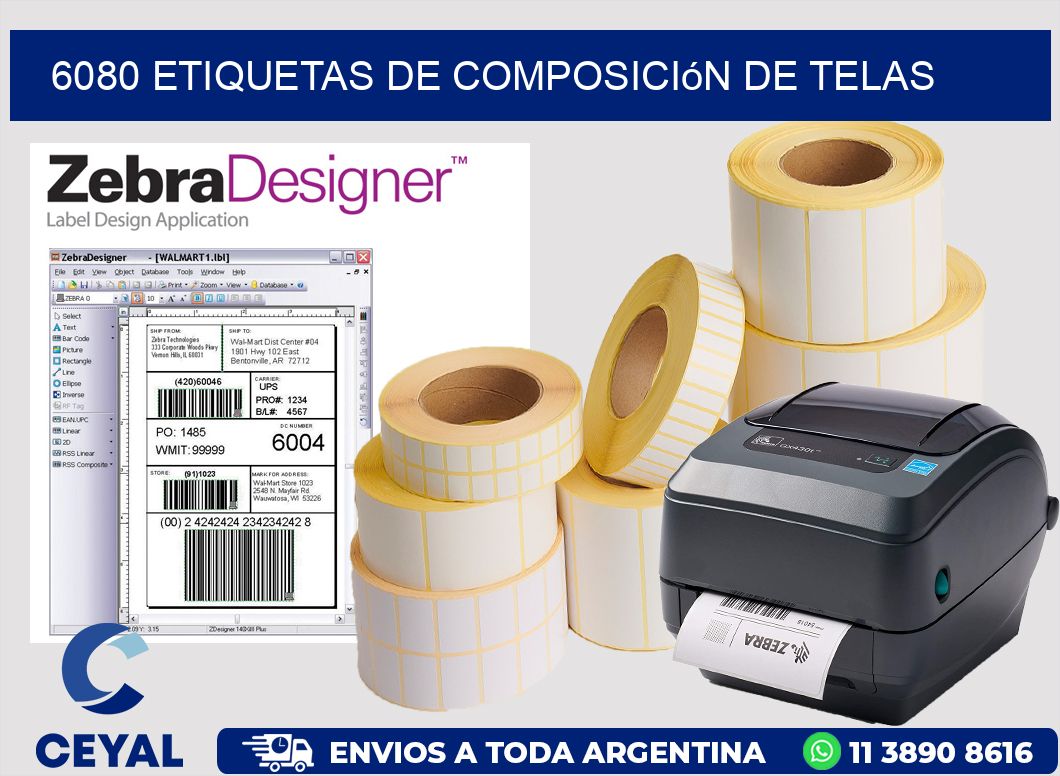 6080 Etiquetas de composición de Telas