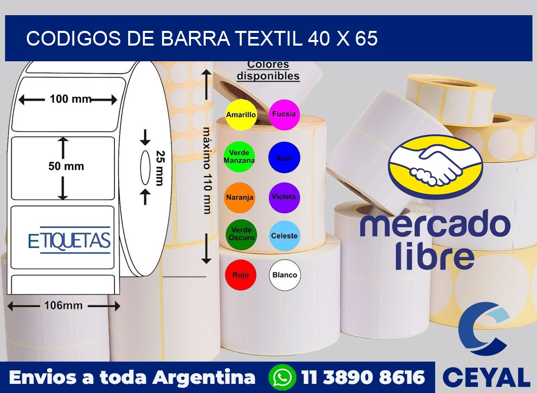 Codigos de barra textil 40 x 65