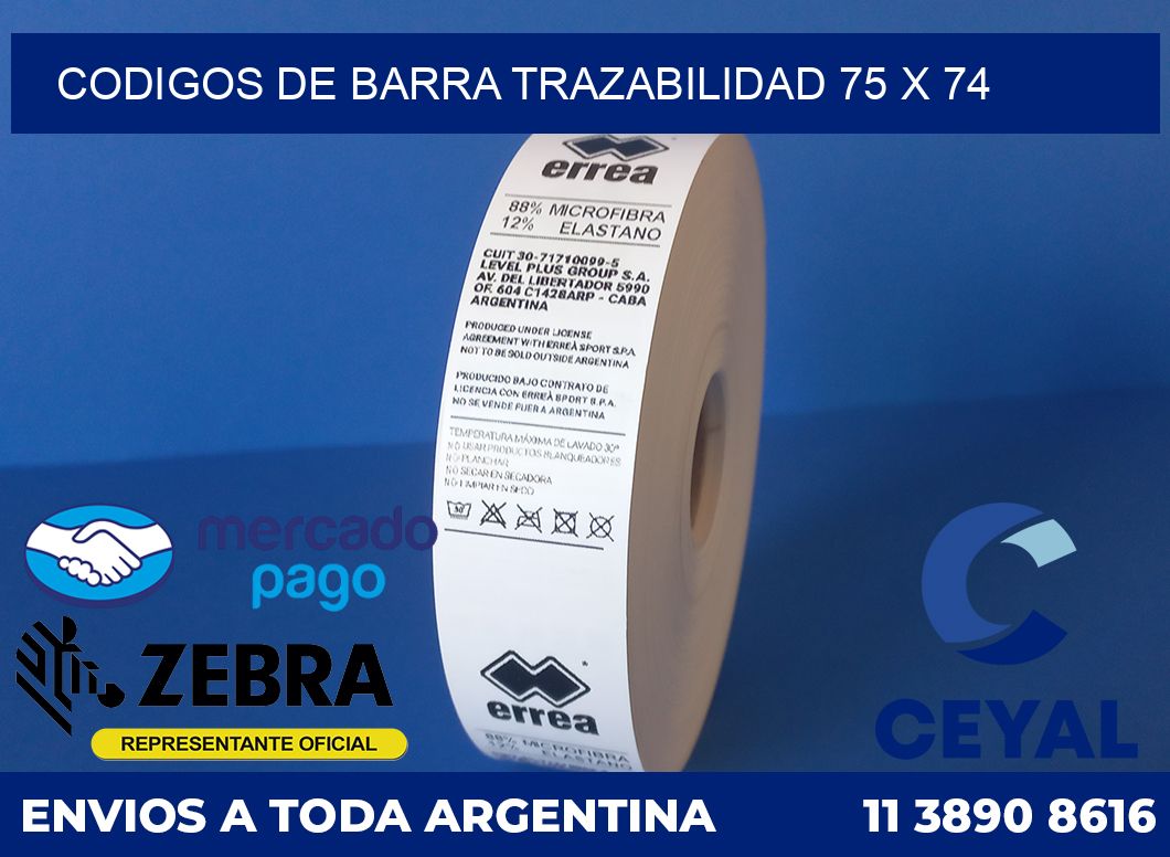 Codigos de barra trazabilidad 75 x 74