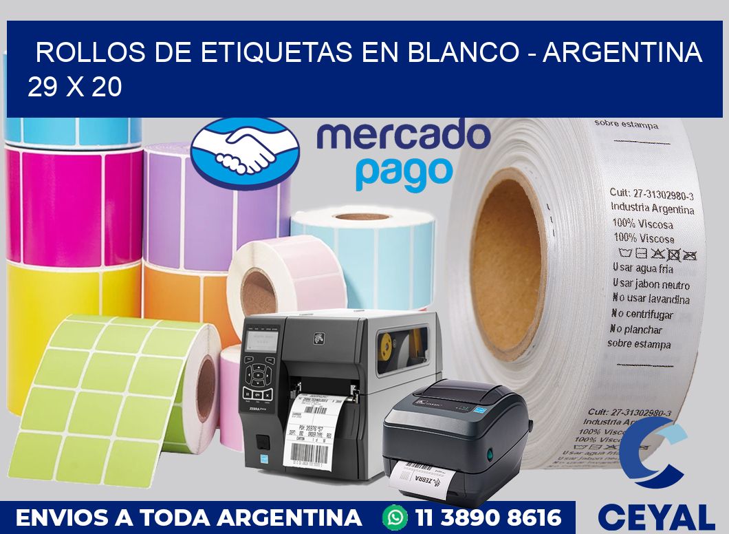 Rollos de etiquetas en blanco - Argentina 29 x 20