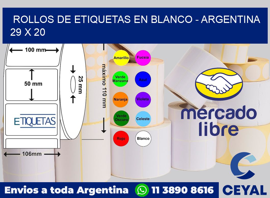 Rollos de etiquetas en blanco – Argentina 29 x 20
