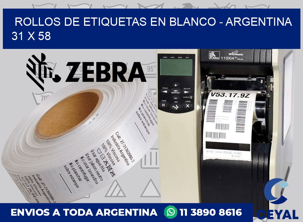 Rollos de etiquetas en blanco – Argentina 31 x 58