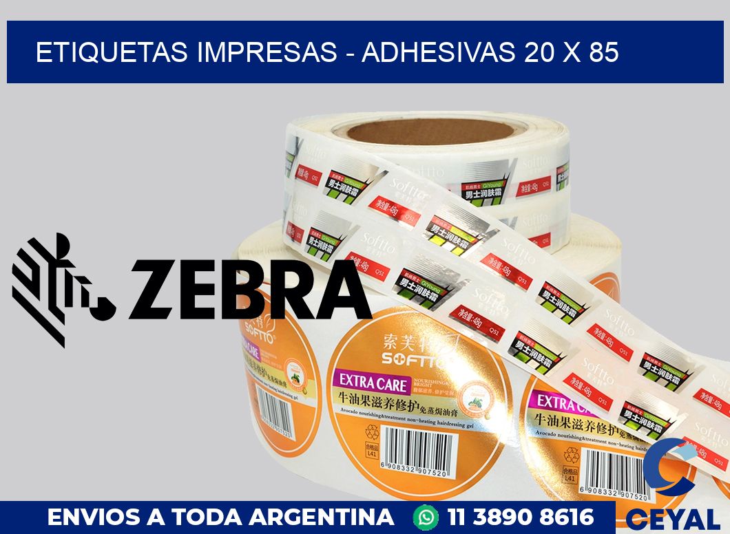 etiquetas impresas - Adhesivas 20 x 85