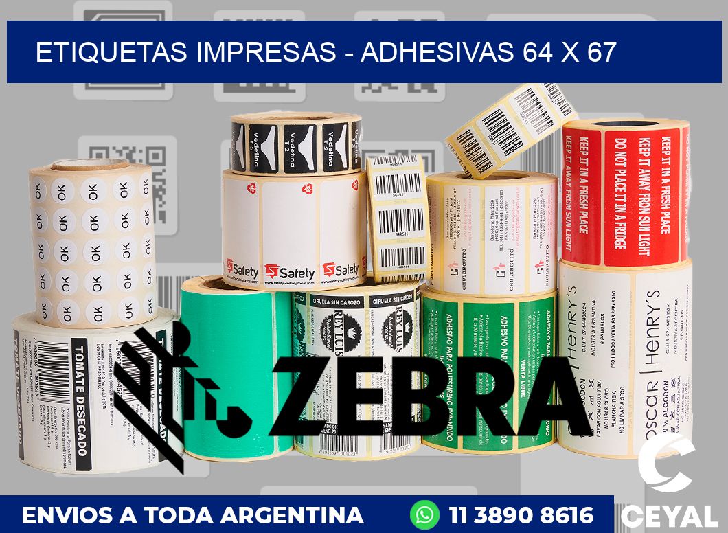 etiquetas impresas - Adhesivas 64 x 67