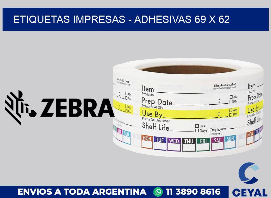 etiquetas impresas - Adhesivas 69 x 62