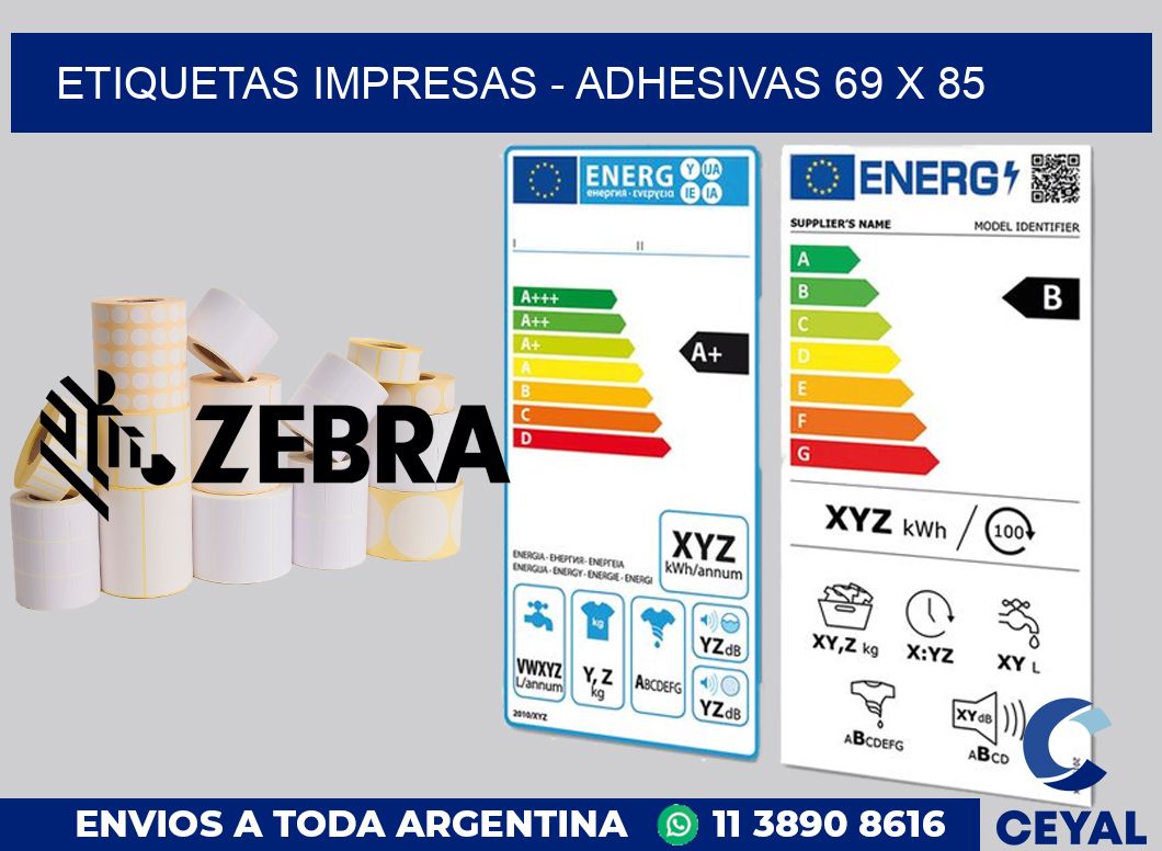etiquetas impresas - Adhesivas 69 x 85