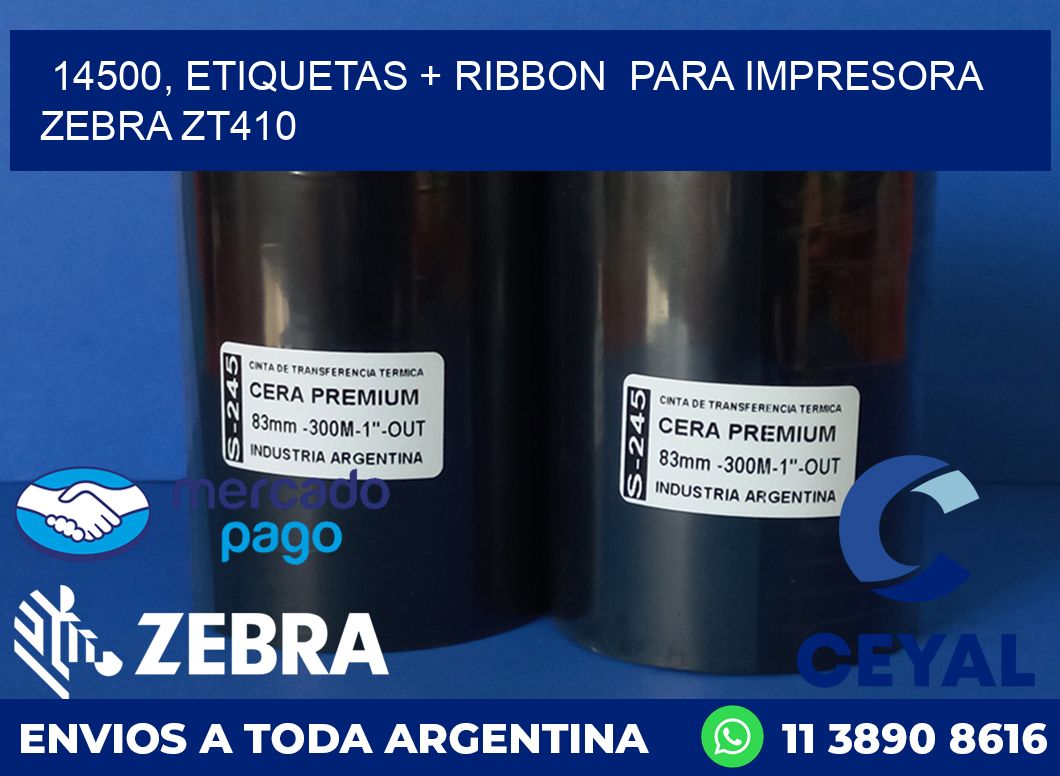 14500, etiquetas + ribbon para impresora zebra ZT410