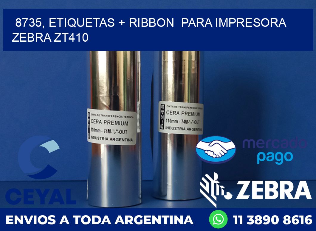 8735, etiquetas + ribbon para impresora zebra ZT410