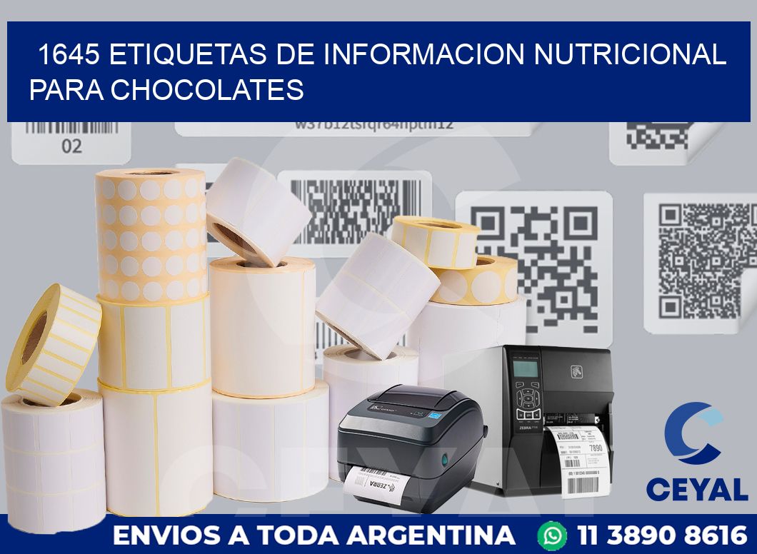 1645 ETIQUETAS DE INFORMACION NUTRICIONAL PARA CHOCOLATES