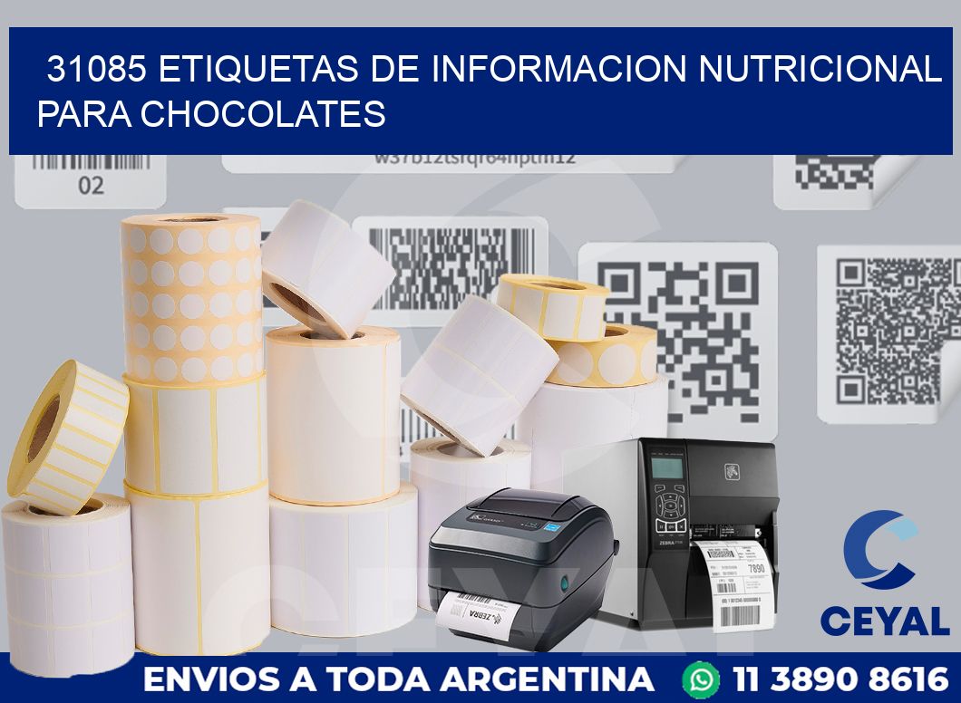 31085 ETIQUETAS DE INFORMACION NUTRICIONAL PARA CHOCOLATES