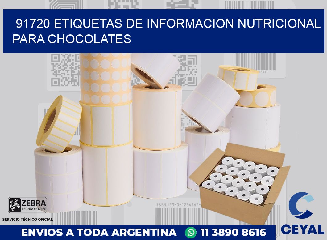 91720 ETIQUETAS DE INFORMACION NUTRICIONAL PARA CHOCOLATES