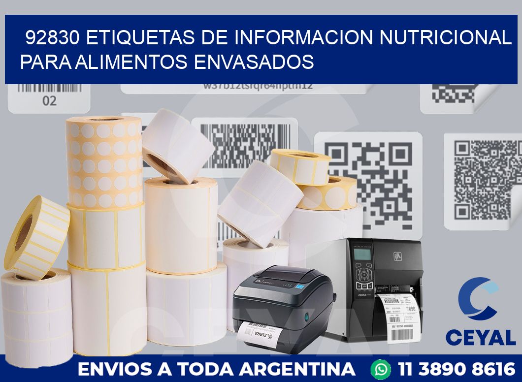 92830 ETIQUETAS DE INFORMACION NUTRICIONAL PARA ALIMENTOS ENVASADOS