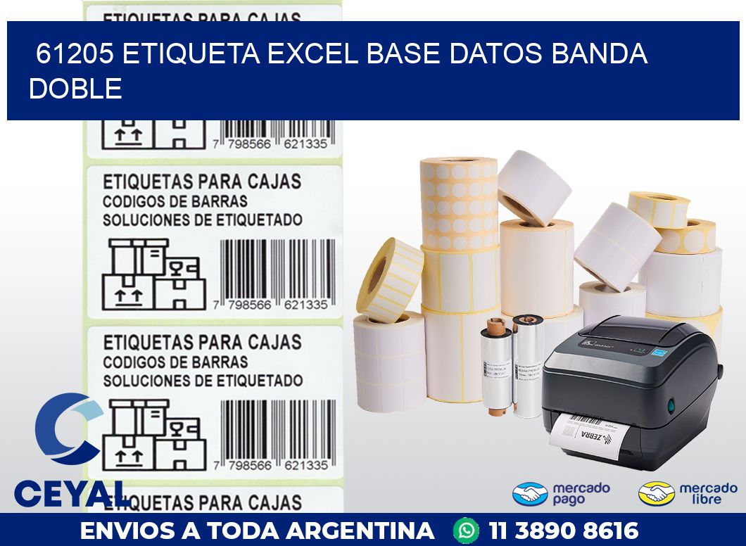 61205 etiqueta excel base datos banda doble