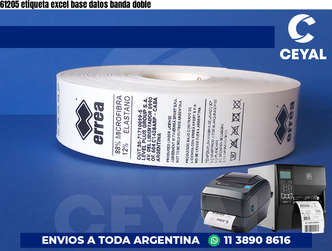 61205 etiqueta excel base datos banda doble