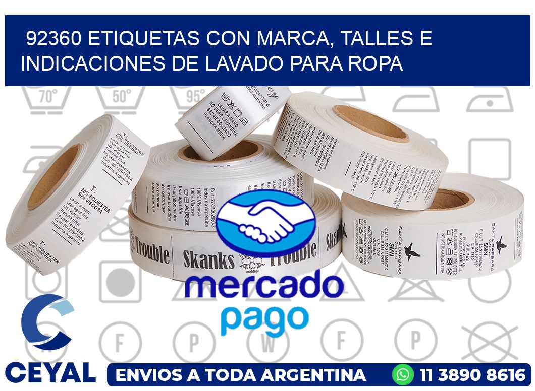 92360 ETIQUETAS CON MARCA, TALLES E INDICACIONES DE LAVADO PARA ROPA