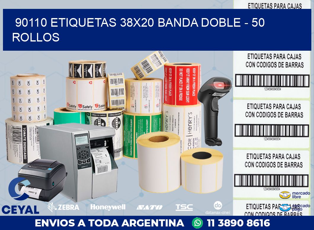 90110 ETIQUETAS 38X20 BANDA DOBLE - 50 ROLLOS