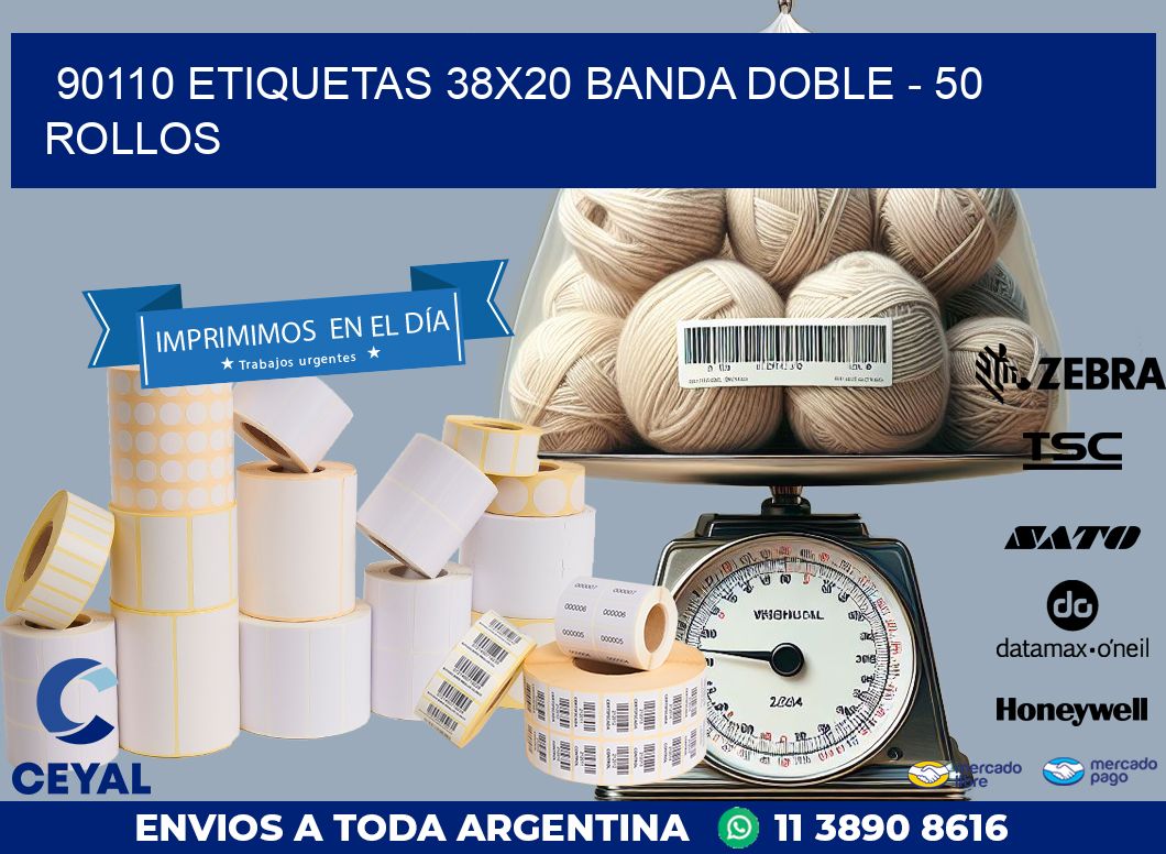 90110 ETIQUETAS 38X20 BANDA DOBLE – 50 ROLLOS