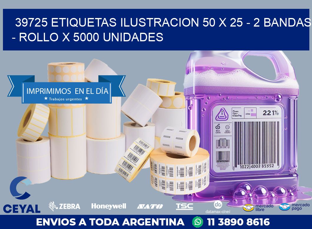 39725 ETIQUETAS ILUSTRACION 50 X 25 - 2 BANDAS - ROLLO X 5000 UNIDADES