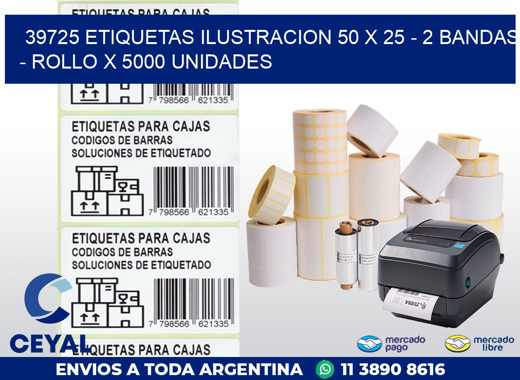39725 ETIQUETAS ILUSTRACION 50 X 25 - 2 BANDAS - ROLLO X 5000 UNIDADES