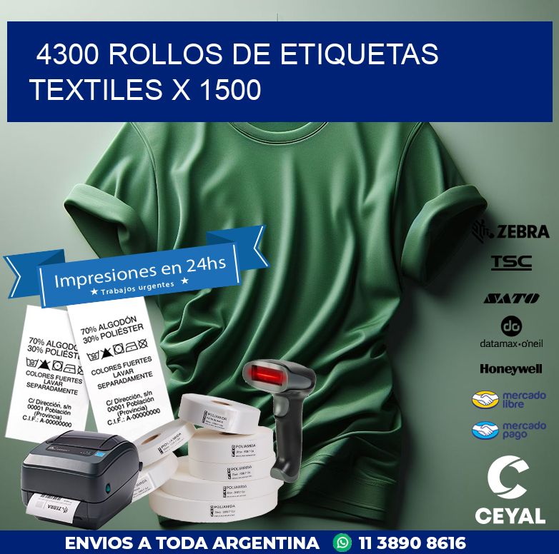 4300 ROLLOS DE ETIQUETAS TEXTILES X 1500