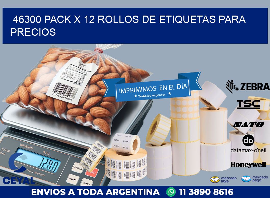 46300 PACK X 12 ROLLOS DE ETIQUETAS PARA PRECIOS