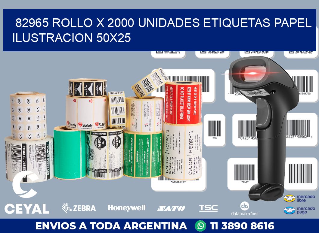 82965 ROLLO X 2000 UNIDADES ETIQUETAS PAPEL ILUSTRACION 50X25