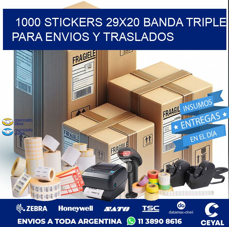 1000 STICKERS 29X20 BANDA TRIPLE PARA ENVIOS Y TRASLADOS