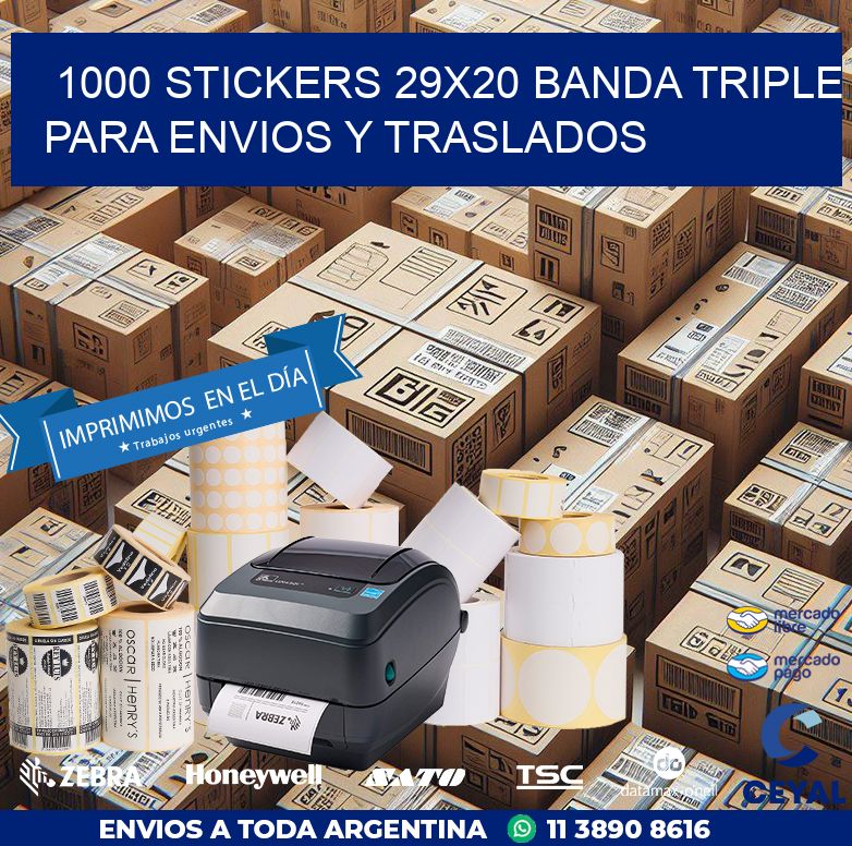 1000 STICKERS 29X20 BANDA TRIPLE PARA ENVIOS Y TRASLADOS