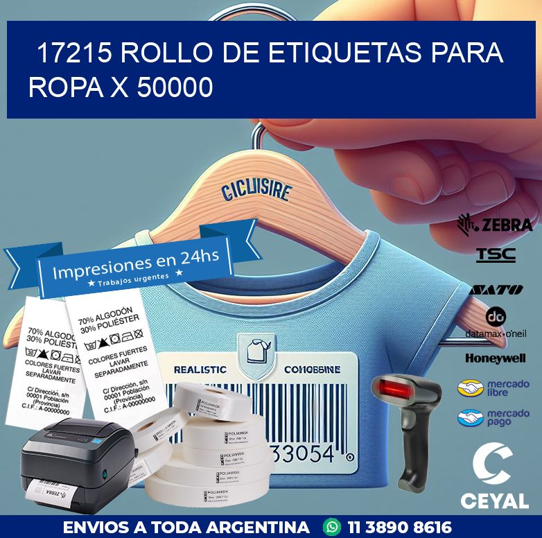 17215 ROLLO DE ETIQUETAS PARA ROPA X 50000