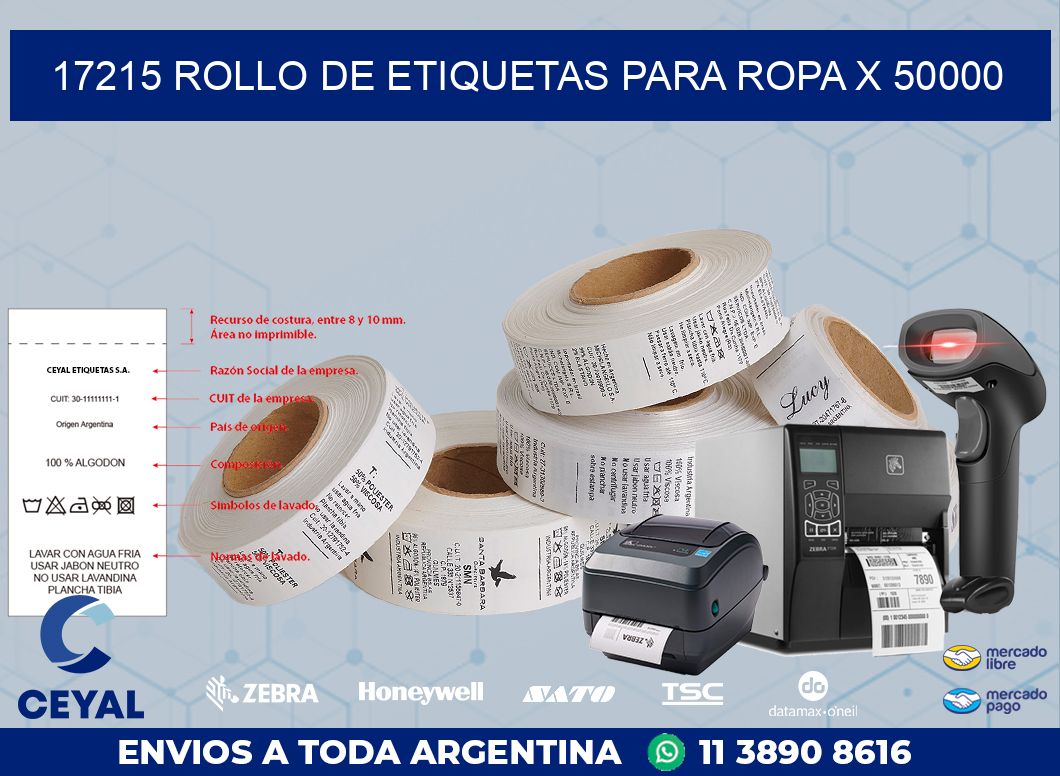 17215 ROLLO DE ETIQUETAS PARA ROPA X 50000