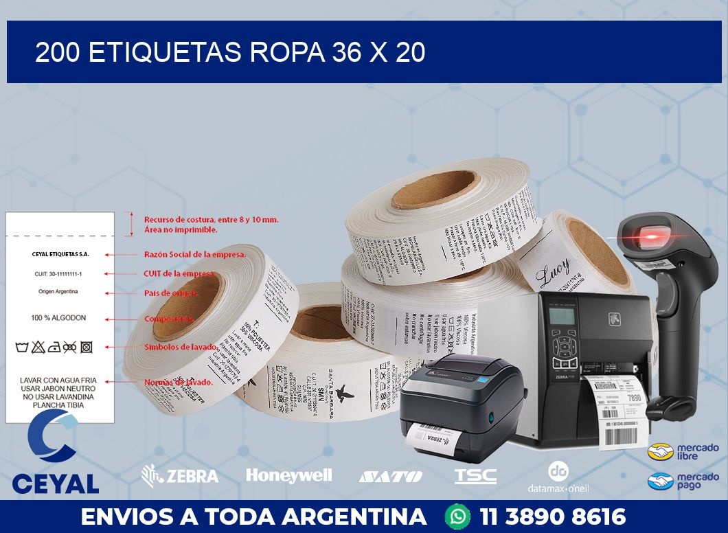 200 ETIQUETAS ROPA 36 x 20