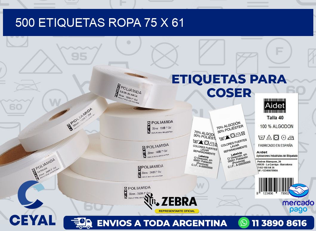 500 ETIQUETAS ROPA 75 x 61