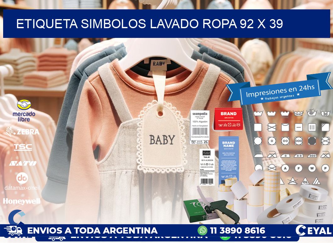 ETIQUETA SIMBOLOS LAVADO ROPA 92 x 39