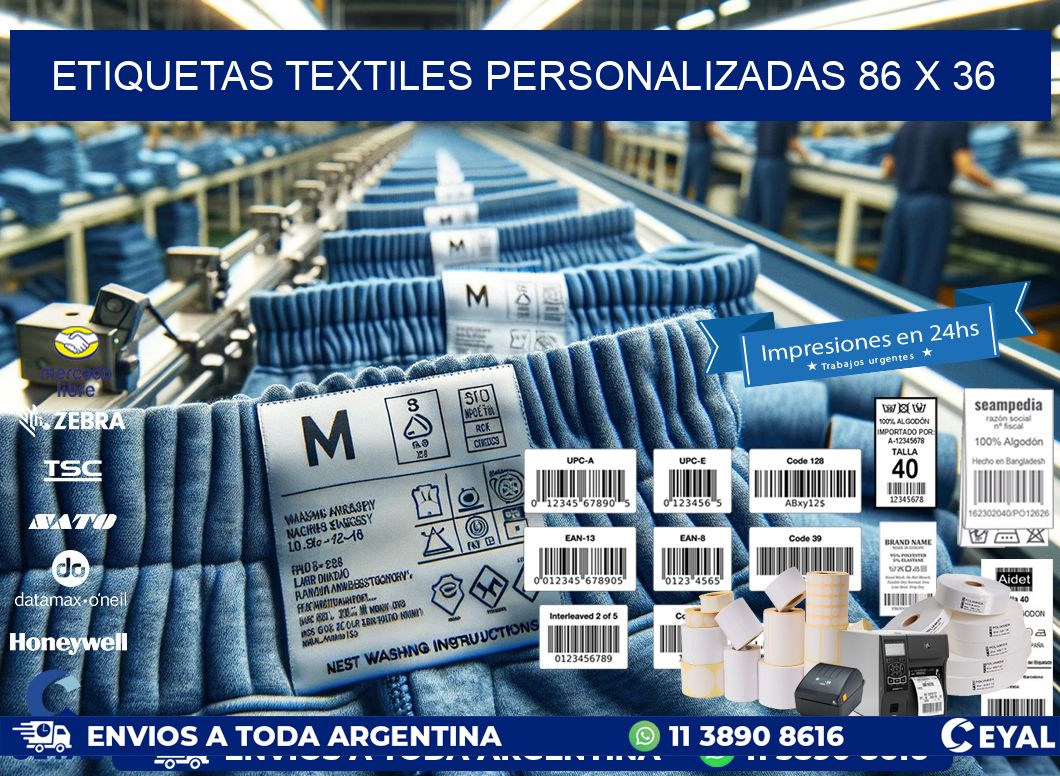 ETIQUETAS TEXTILES PERSONALIZADAS 86 x 36