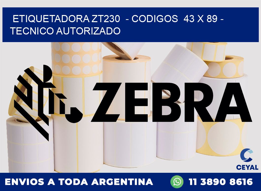 ETIQUETADORA ZT230  - CODIGOS  43 x 89 - TECNICO AUTORIZADO