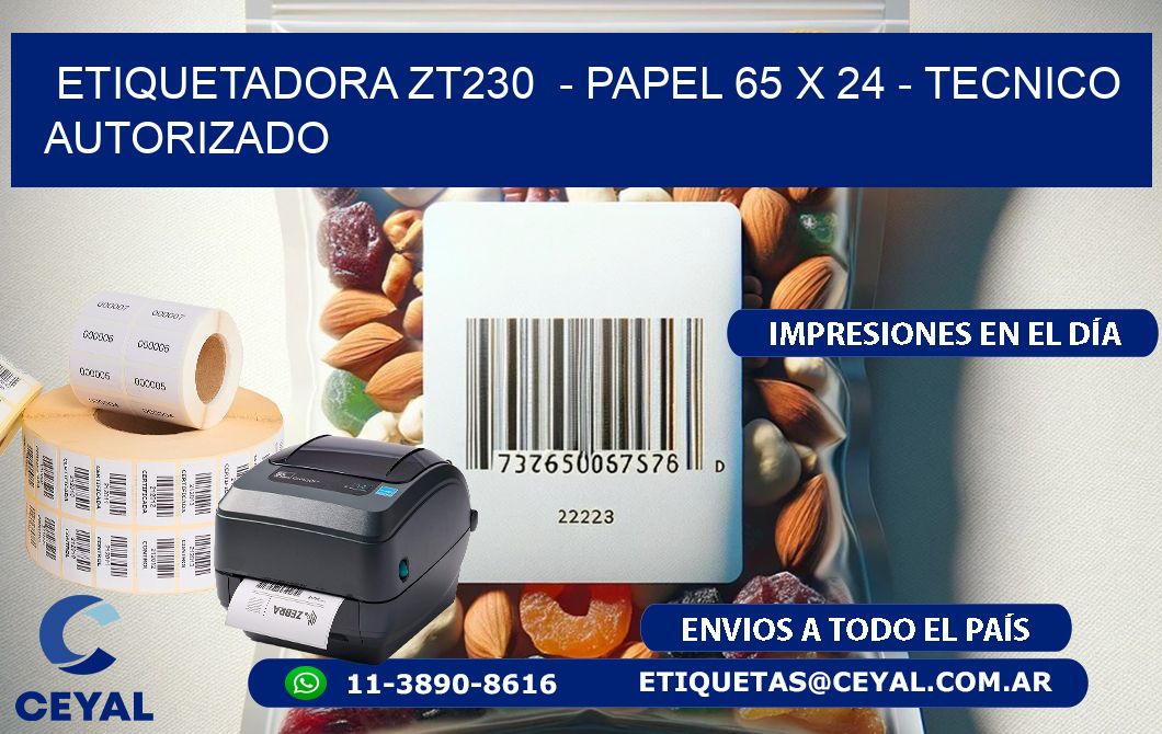 ETIQUETADORA ZT230 - PAPEL 65 x 24 - TECNICO AUTORIZADO
