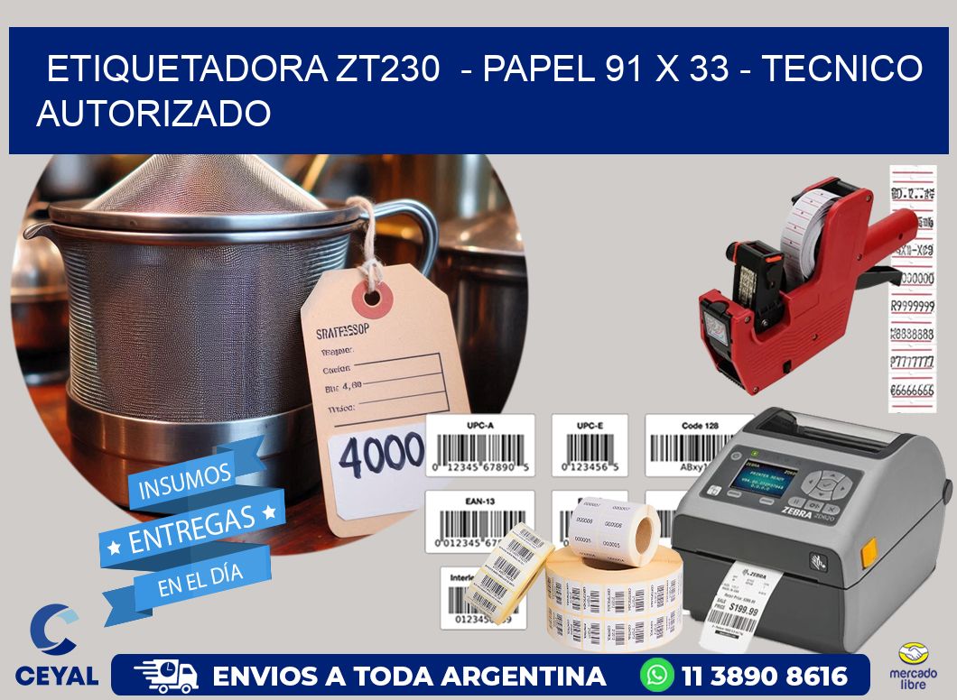ETIQUETADORA ZT230  - PAPEL 91 x 33 - TECNICO AUTORIZADO