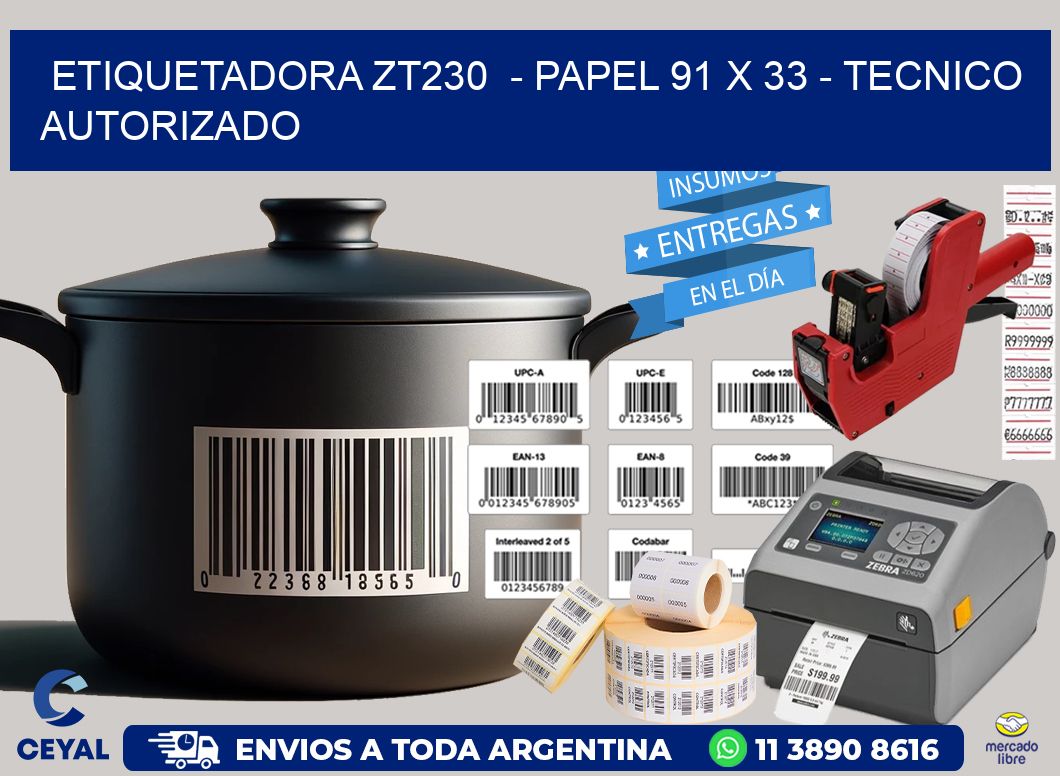 ETIQUETADORA ZT230  - PAPEL 91 x 33 - TECNICO AUTORIZADO