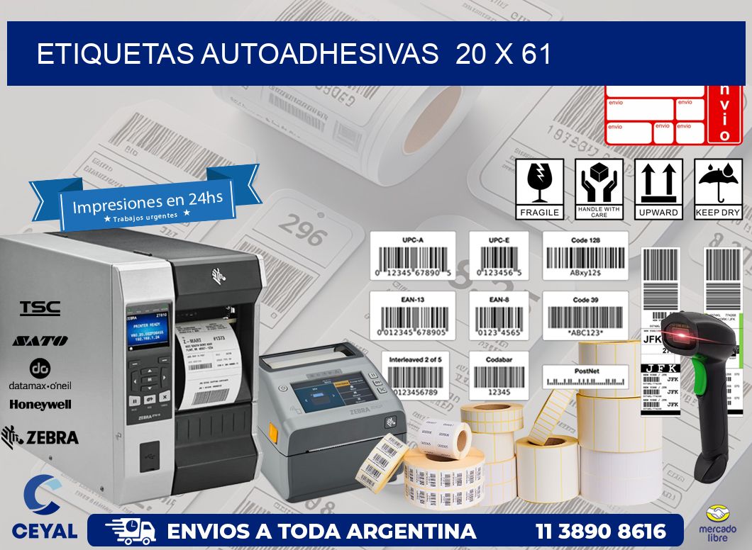 ETIQUETAS AUTOADHESIVAS  20 x 61