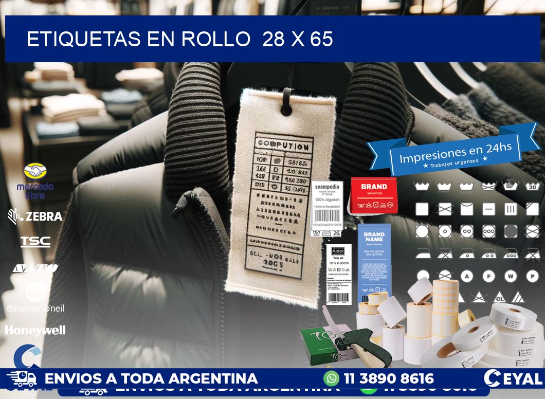 ETIQUETAS EN ROLLO  28 x 65