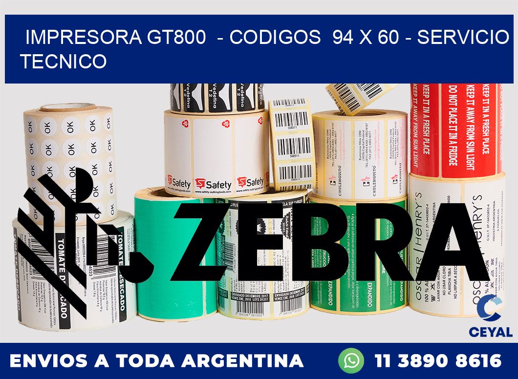 IMPRESORA GT800  - CODIGOS  94 x 60 - SERVICIO TECNICO