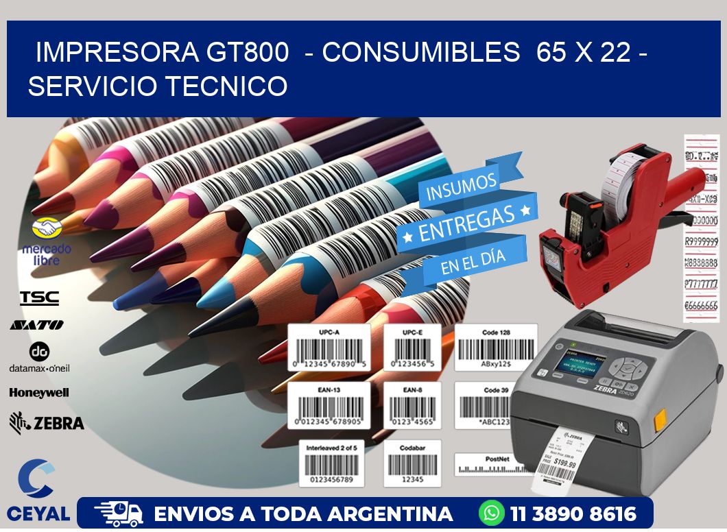 IMPRESORA GT800 - CONSUMIBLES 65 x 22 - SERVICIO TECNICO