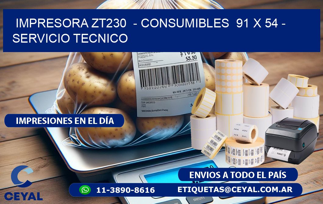 IMPRESORA ZT230  - CONSUMIBLES  91 x 54 - SERVICIO TECNICO