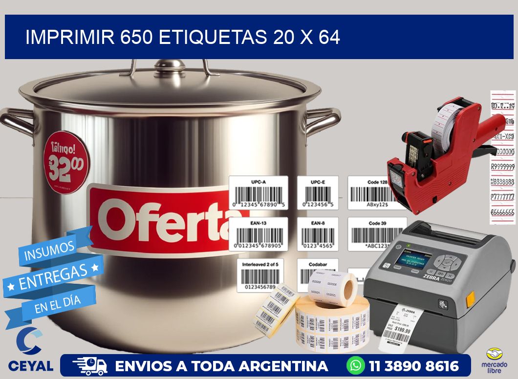 IMPRIMIR 650 ETIQUETAS 20 x 64