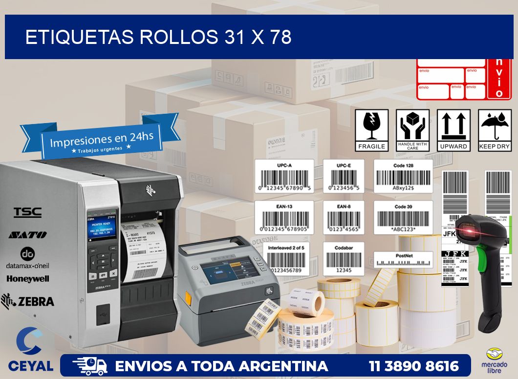 etiquetas rollos 31 x 78