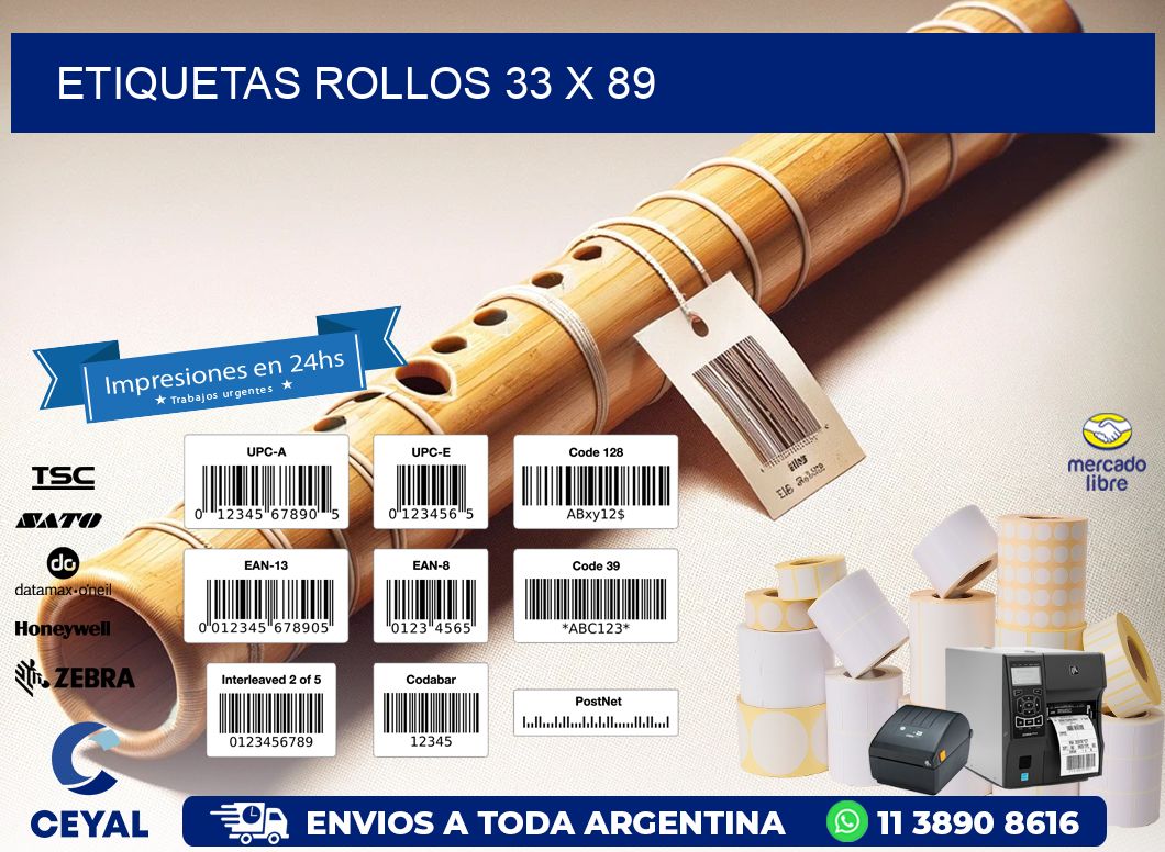 etiquetas rollos 33 x 89